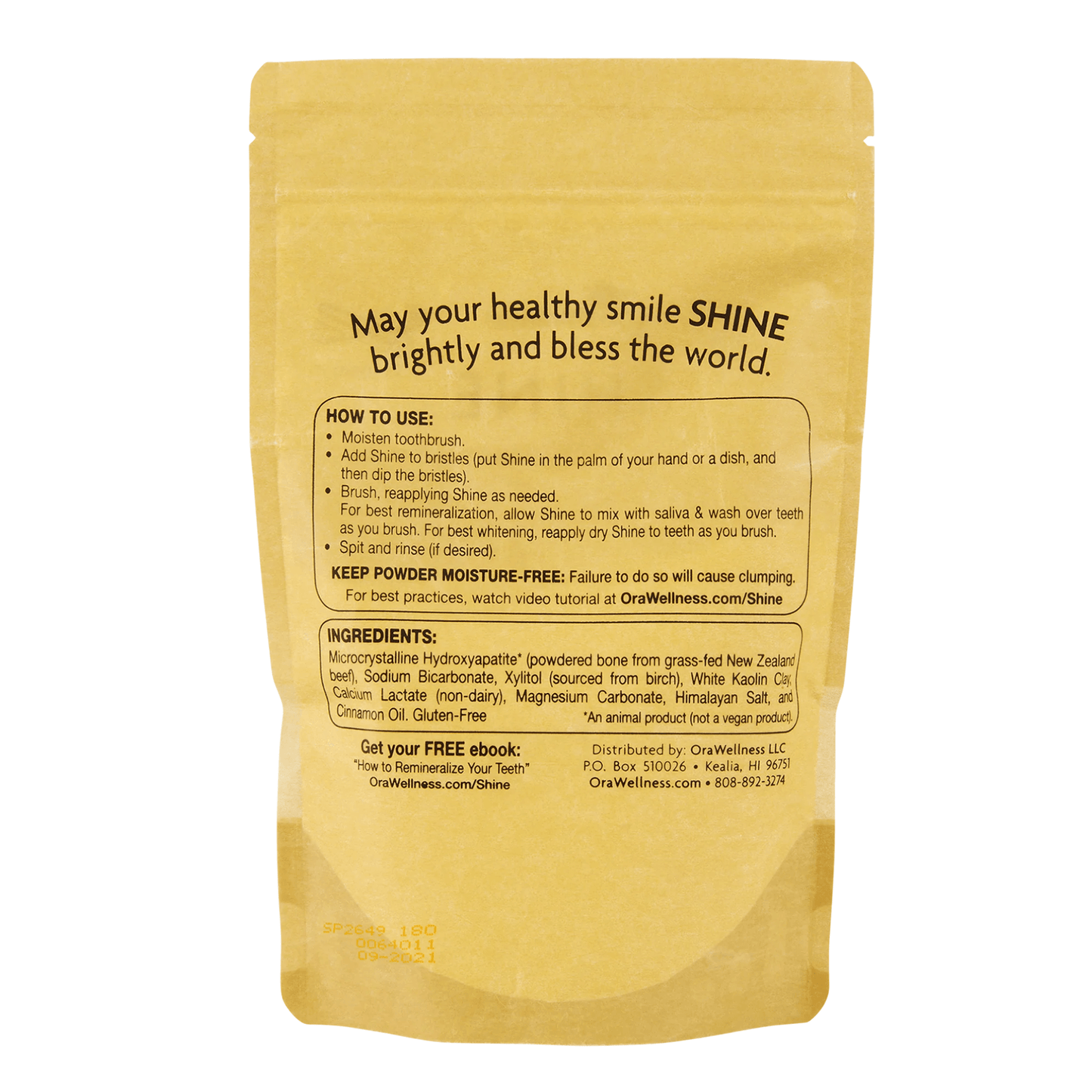 Shine cinnamon bulk bag with text and instructions on a white background
