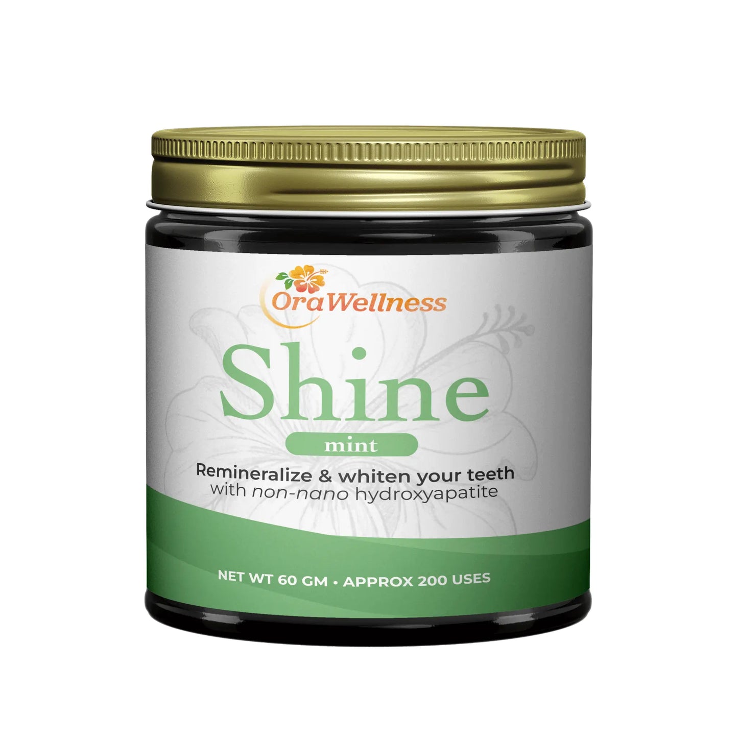 OraWellness Shine mint toothpowder product jar on a white background