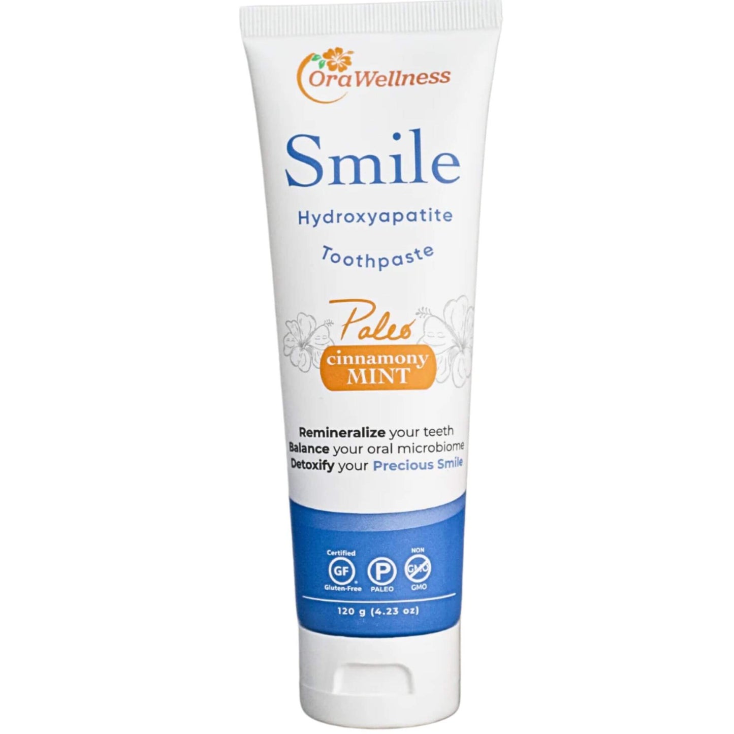 Smile cinnamony mint toothpaste tube on a white background