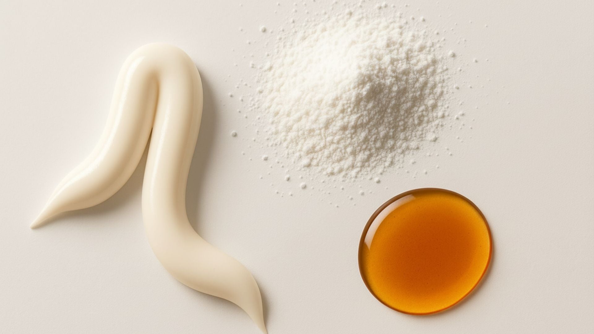toothpaste, toothpowder and tooth oil on a white background