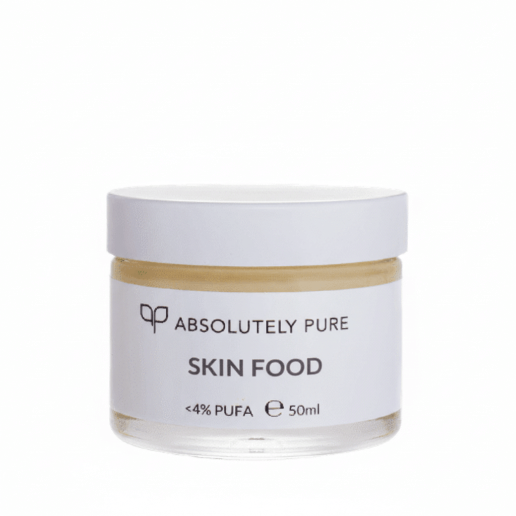 Jar of 'Absolutely Pure Skin Food' on a white background