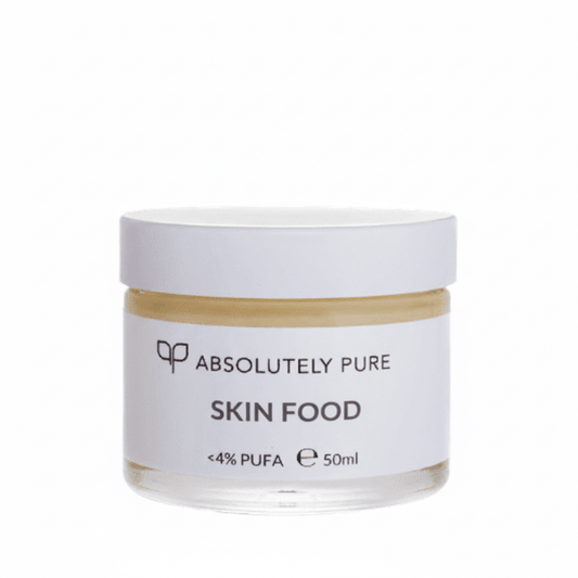 Jar of 'Absolutely Pure Skin Food' on a white background